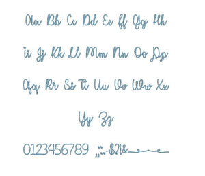 I Miss Your Kiss embroidery font PES format 15 Sizes 0.25, 0.5, 1, 1.5, 2, 2.5, 3, 3.5, 4, 4.5, 5, 5.5, 6, 6.5, and 7" (MHA)