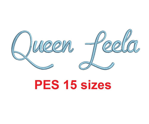 Queen Leela embroidery font PES format 15 Sizes 0.25, 0.5, 1, 1.5, 2, 2.5, 3, 3.5, 4, 4.5, 5, 5.5, 6, 6.5, and 7