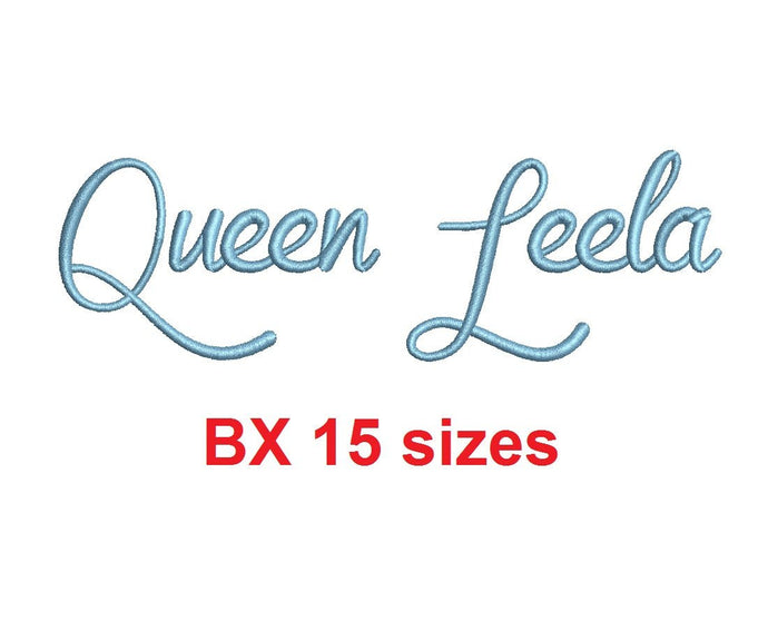Queen Leela embroidery BX font Sizes 0.25 (1/4), 0.50 (1/2), 1, 1.5, 2, 2.5, 3, 3.5, 4, 4.5, 5, 5.5, 6, 6.5, and 7