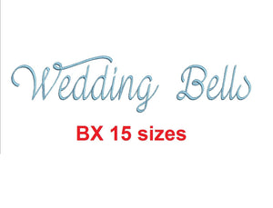 Wedding Bells embroidery BX font Sizes 0.25 (1/4), 0.50 (1/2), 1, 1.5, 2, 2.5, 3, 3.5, 4, 4.5, 5, 5.5, 6, 6.5, and 7" (MHA)
