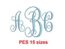 Vine Monogram font PES format Satin Stitches 15 Sizes 0.25 (1/4) up to 7 inches