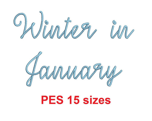 Winter in January embroidery font PES format 15 Sizes 0.25 (1/4), 0.5 (1/2), 1, 1.5, 2, 2.5, 3, 3.5, 4, 4.5, 5, 5.5, 6, 6.5, and 7