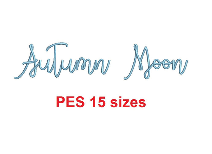 Autumn Moon embroidery font PES 15 Sizes 0.25 (1/4), 0.5 (1/2), 1, 1.5, 2, 2.5, 3, 3.5, 4, 4.5, 5, 5.5, 6, 6.5, and 7