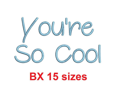 You're So Cool embroidery BX font Sizes 0.25 (1/4), 0.50 (1/2), 1, 1.5, 2, 2.5, 3, 3.5, 4, 4.5, 5, 5.5, 6, 6.5, and 7