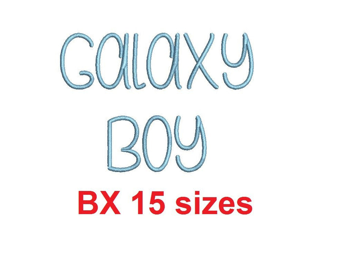 Galaxy Boy embroidery BX font Sizes 0.25 (1/4), 0.50 (1/2), 1, 1.5, 2, 2.5, 3, 3.5, 4, 4.5, 5, 5.5, 6, 6.5, and 7