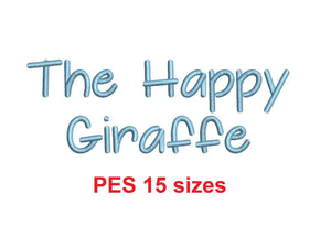 The Happy Giraffe embroidery font PES format 15 Sizes 0.25, 0.5, 1, 1.5, 2, 2.5, 3, 3.5, 4, 4.5, 5, 5.5, 6, 6.5, and 7" (MHA)