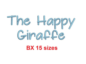 The Happy Giraffe embroidery BX font Sizes 0.25 (1/4), 0.50 (1/2), 1, 1.5, 2, 2.5, 3, 3.5, 4, 4.5, 5, 5.5, 6, 6.5, and 7" (MHA)