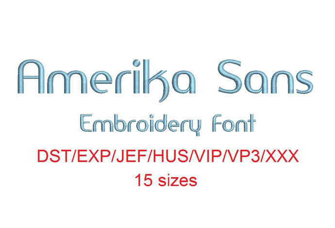 Amerika Sans embroidery font dst/exp/jef/hus/vip/vp3/xxx 15 sizes small to large