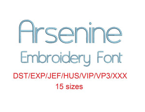 Arsenine embroidery font dst/exp/jef/hus/vip/vp3/xxx 15 sizes small to large