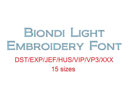 Biondi™ block embroidery font dst/exp/jef/hus/vip/vp3/xxx 15 sizes small to large (RLA)