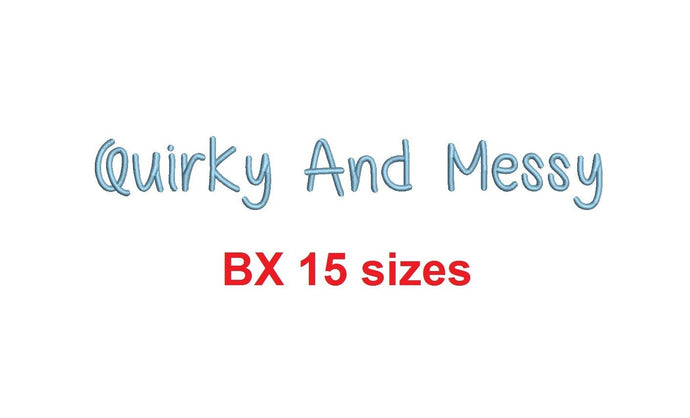 Quirky And Messy embroidery BX font Sizes 0.25 (1/4), 0.50 (1/2), 1, 1.5, 2, 2.5, 3, 3.5, 4, 4.5, 5, 5.5, 6, 6.5, and 7