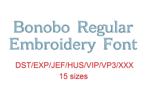 Bonobo Regular™ embroidery font dst/exp/jef/hus/vip/vp3/xxx 15 sizes small to large (RLA)