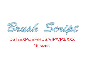 Brush Script embroidery font dst/exp/jef/hus/vip/vp3/xxx 15 sizes small to large