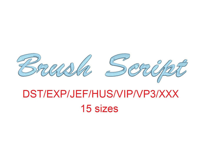 Brush Script embroidery font dst/exp/jef/hus/vip/vp3/xxx 15 sizes small to large