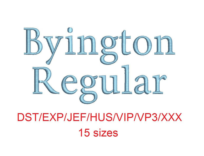 Byington Regular™ block embroidery font dst/exp/jef/hus/vip/vp3/xxx 15 sizes small to large (RLA)