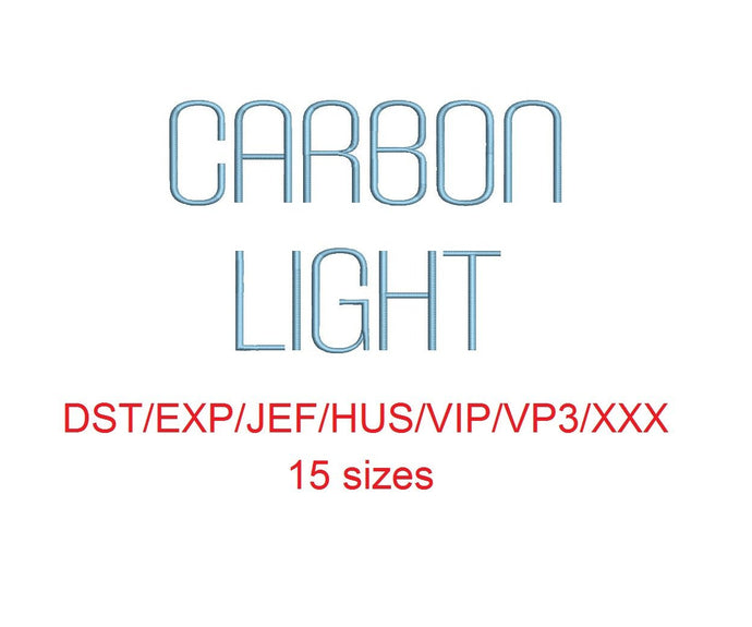 Carbon Light™ block embroidery font dst/exp/jef/hus/vip/vp3/xxx 15 sizes small to large (RLA)
