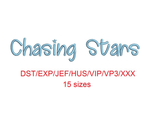 Chasing Stars embroidery font dst/exp/jef/hus/vip/vp3/xxx 15 sizes small to large (MHA)