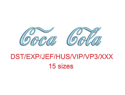 Coca Cola embroidery font dst/exp/jef/hus/vip/vp3/xxx 15 sizes small to large