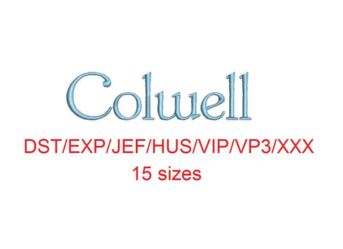 Colwell embroidery font dst/exp/jef/hus/vip/vp3/xxx 15 sizes small to large