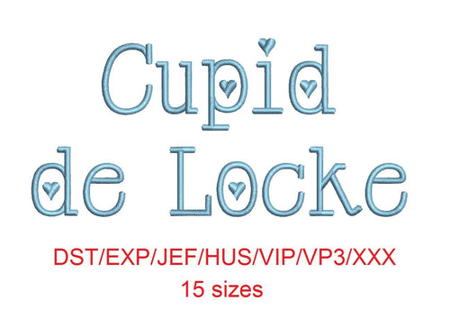 Cupid de Locke embroidery font dst/exp/jef/hus/vip/vp3/xxx 15 sizes small to large (RLA)