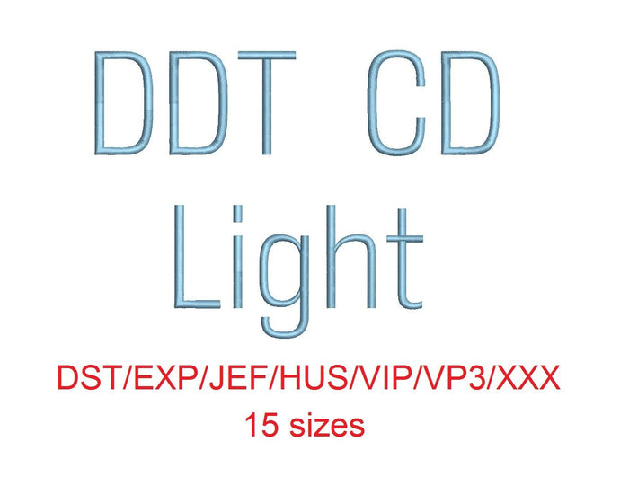 Ddt CD Light™ embroidery font dst/exp/jef/hus/vip/vp3/xxx 15 sizes small to large (RLA)