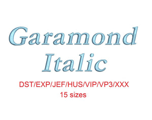 Garamond Italic embroidery font dst/exp/jef/hus/vip/vp3/xxx 15 sizes small to large