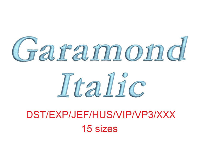 Garamond Italic embroidery font dst/exp/jef/hus/vip/vp3/xxx 15 sizes small to large