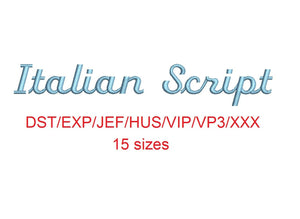Italian Script embroidery font dst/exp/jef/hus/vip/vp3/xxx 15 sizes small to large