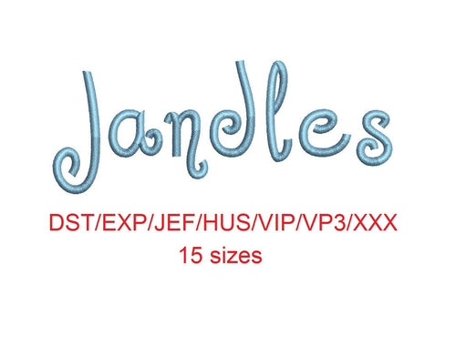 Jandles™ embroidery font dst/exp/jef/hus/vip/vp3/xxx 15 sizes small to large (RLA)