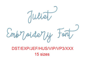 Juliet Script embroidery font dst/exp/jef/hus/vip/vp3/xxx 15 sizes small to large