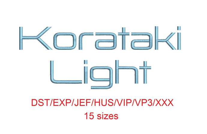 Korataki Light™ embroidery font dst/exp/jef/hus/vip/vp3/xxx 15 sizes small to large (RLA)