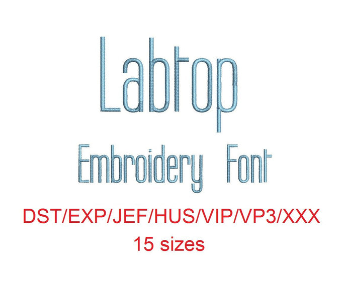 Labtop embroidery font dst/exp/jef/hus/vip/vp3/xxx 15 sizes small to large