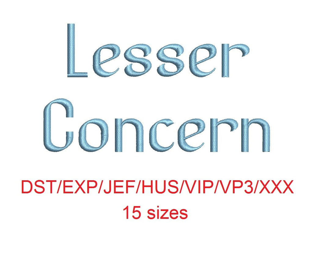 Lesser Concern™ embroidery font dst/exp/jef/hus/vip/vp3/xxx 15 sizes s ...