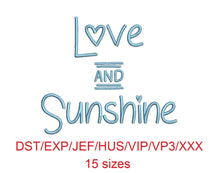 Love and Sunshine embroidery font dst/exp/jef/hus/vip/vp3/xxx 15 sizes small to large (MHA)
