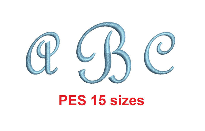 French Script Monogram font PES format Satin Stitches 15 Sizes 0.25 (1/4) up to 7 inches