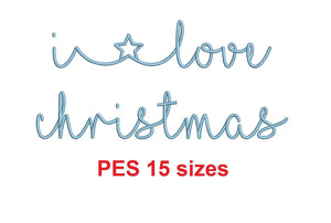 I Love Christmas embroidery font PES format 15 Sizes 0.25, 0.5, 1, 1.5, 2, 2.5, 3, 3.5, 4, 4.5, 5, 5.5, 6, 6.5, and 7" (MHA)