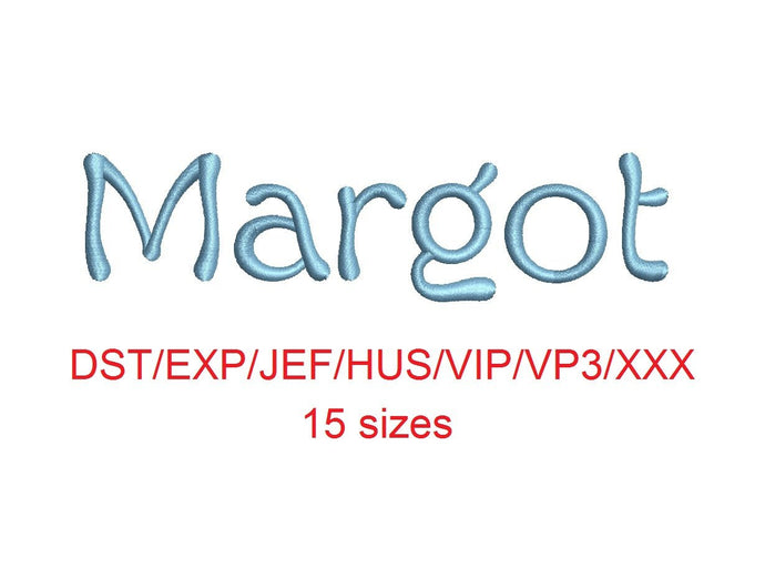 Margot embroidery font dst/exp/jef/hus/vip/vp3/xxx 15 sizes small to large