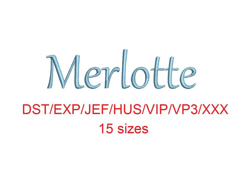 Merlotte embroidery font dst/exp/jef/hus/vip/vp3/xxx 15 sizes small to large
