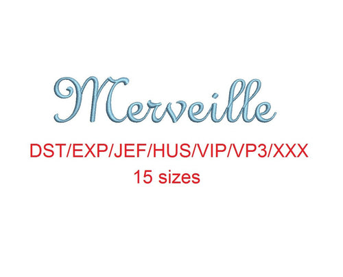 Merveille embroidery font dst/exp/jef/hus/vip/vp3/xxx 15 sizes small to large