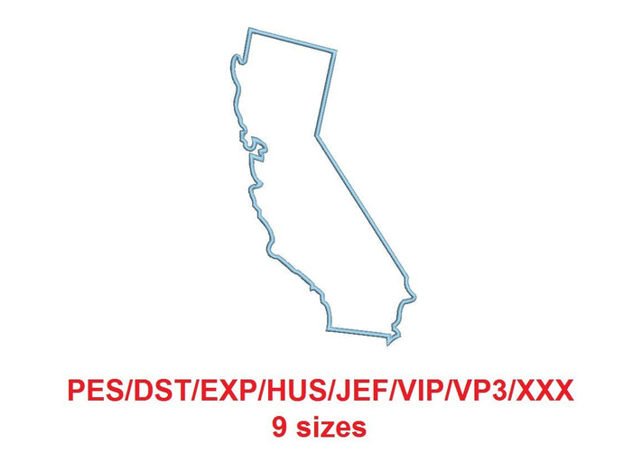 California embroidery applique pes/dst/exp/jef/hus/vip/vp3/xxx 9 Sizes