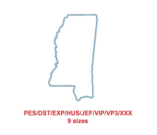 Mississipi embroidery applique pes/dst/exp/jef/hus/vip/vp3/xxx 9 Sizes