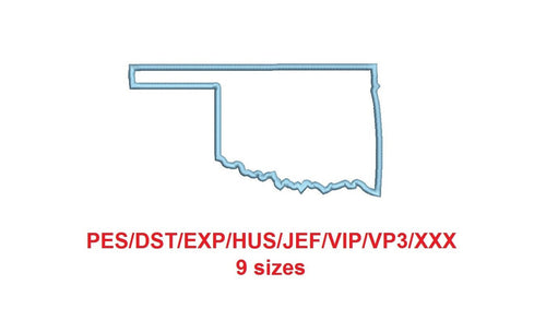 Oklahoma embroidery applique pes/dst/exp/jef/hus/vip/vp3/xxx 9 Sizes