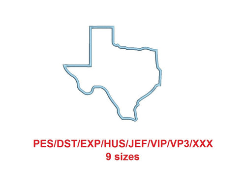 Texas embroidery applique pes/dst/exp/jef/hus/vip/vp3/xxx 9 Sizes