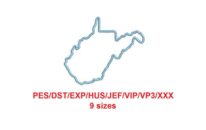 West Virginia embroidery applique pes/dst/exp/jef/hus/vip/vp3/xxx 9 Sizes
