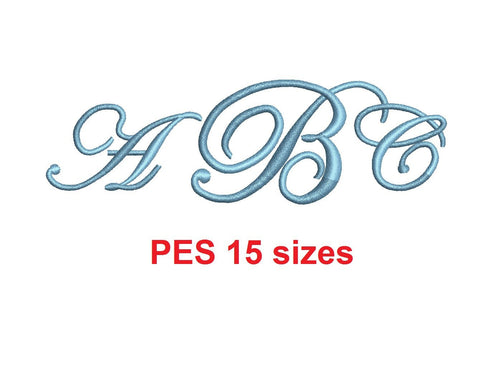 Edwardian Monogram font PES format Satin Stitches 15 Sizes 0.25 (1/4) up to 7 inches