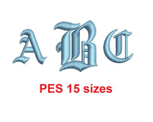 Old English Monogram font PES format Satin Stitches 15 Sizes 0.25 (1/4) up to 7 inches
