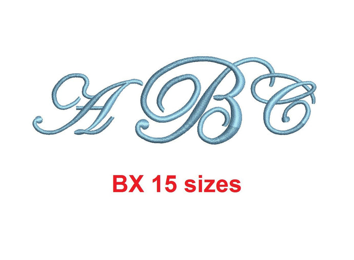 Edwardian Monogram embroidery BX font Satin Stitches 15 Sizes 0.25 (1/4) up to 7 inches
