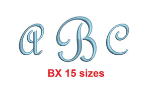 French Script Monogram embroidery BX font Satin Stitches 15 Sizes 0.25 (1/4) up to 7 inches