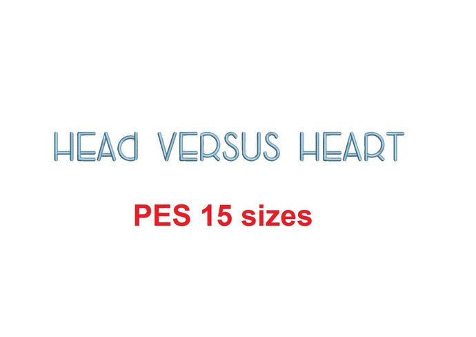 Head Versus Heart embroidery font PES format 15 Sizes 0.25 (1/4), 0.5 (1/2), 1, 1.5, 2, 2.5, 3, 3.5, 4, 4.5, 5, 5.5, 6, 6.5, and 7
