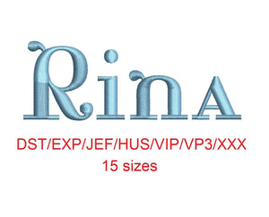Rina™ block embroidery font dst/exp/jef/hus/vip/vp3/xxx 15 sizes small to large (RLA)